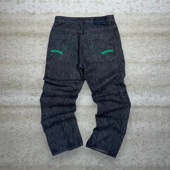 Vintage Skater Wide Leg Jeans Ecko Smoke Black Wash Baggy Denim Rap Style Y2K